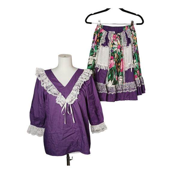 Vintage Pitchfork Brand Country Western Line Dancing Skirt and Top Set Purple S - Picture 1 of 12